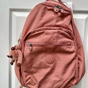 Kipling Coral Backpack with Monkey Keychain